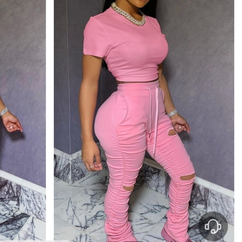 NEW TWO PIECE CROP TOP PANTS SET CASUAL HOLLOW OUT PLUS SIZE 1XL